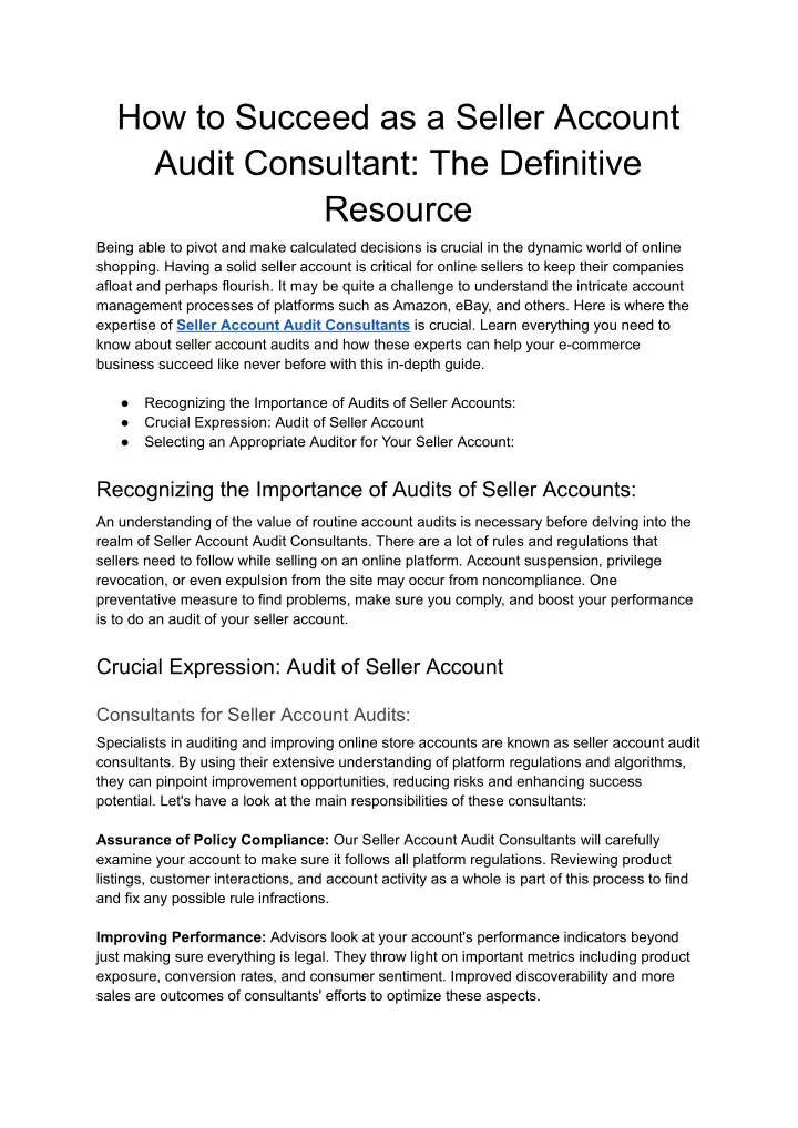 how to succeed as a seller account audit