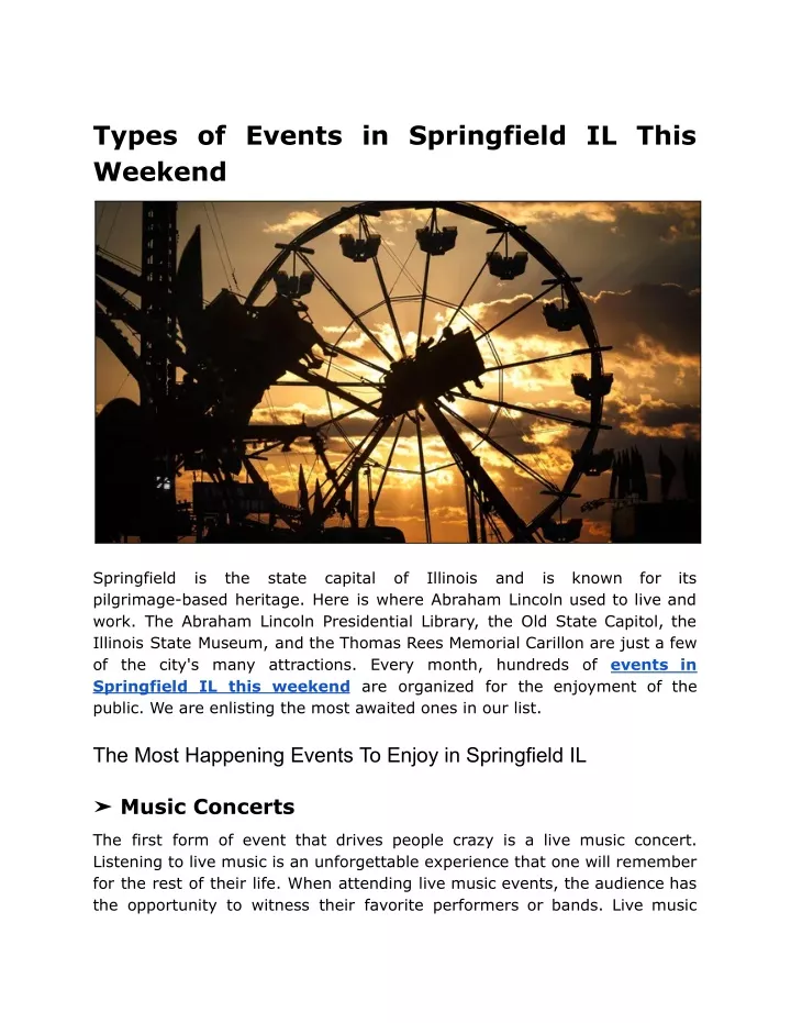 types of events in springfield il this weekend