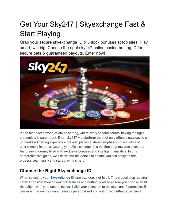 get your sky247 skyexchange fast start playing