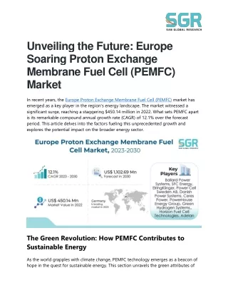Europe Proton Exchange Membrane Fuel Cells on the Rise