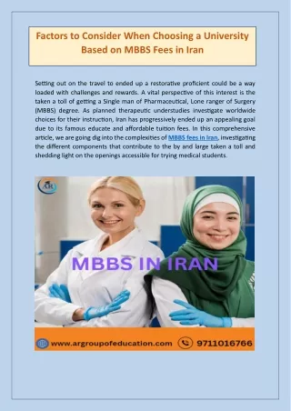 Factors to Consider When Choosing a University Based on MBBS Fees in Iran