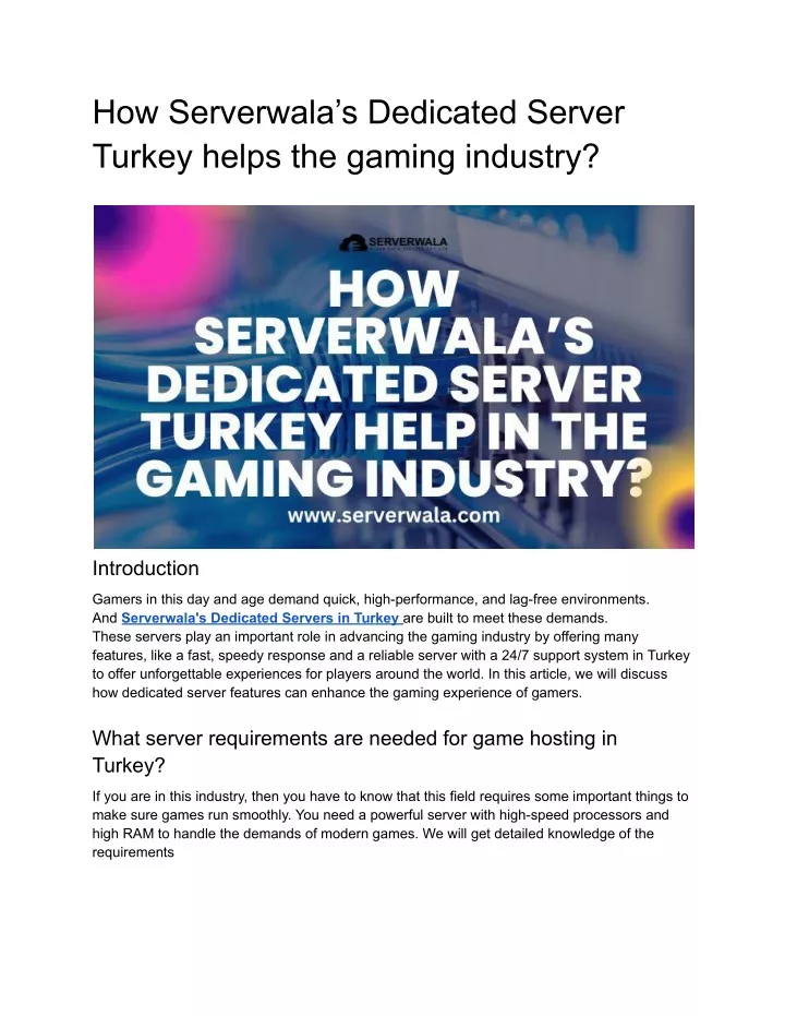 how serverwala s dedicated server turkey helps