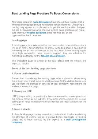 Best Landing Page Practises To Boost Conversions