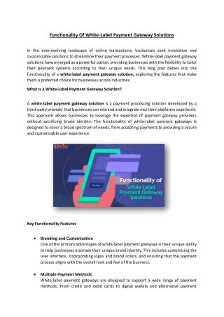 functionality of white label payment gateway