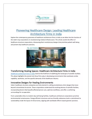Pioneering Healthcare Design: Leading Healthcare Architecture Firms in India