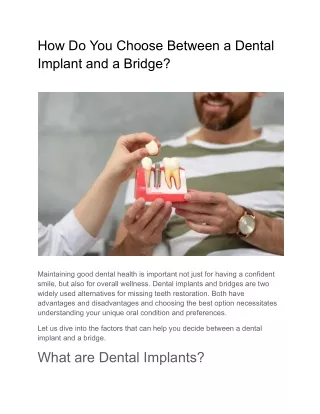 How Do You Choose Between a Dental Implant and a Bridge