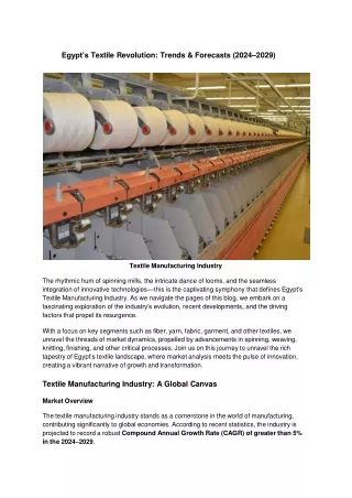 Unveiling Egypt’s Textile Revolution: Future Trends & Forecasts (2024–2029)