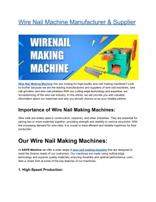 Wire Nail Machine Manufacturer & Supplier