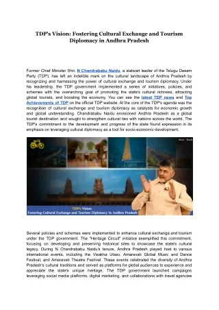TDP Vision Fostering Cultural Exchange and Tourism Diplomacy in Andhra Pradesh