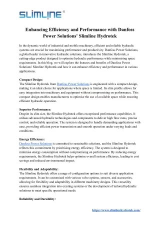 Enhancing Efficiency and Performance with Danfoss Power Solutions' Slimline Hydr