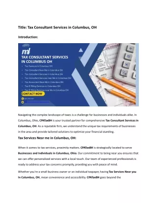 Tax Consultant Services in Columbus, OH
