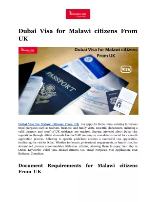 Dubai Visa for Malawi citizens From  UK