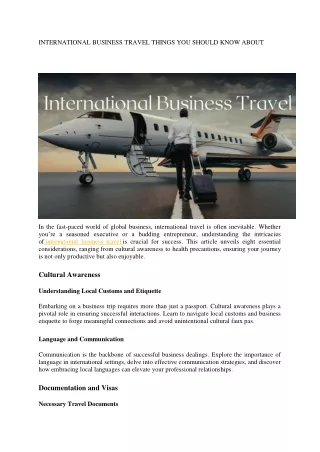 INTERNATIONAL BUSINESS TRAVEL THINGS YOU SHOULD KNOW ABOUT