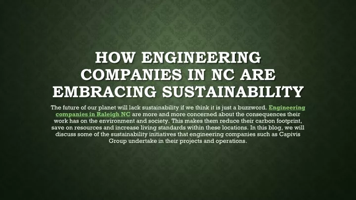 how engineering companies in nc are embracing sustainability