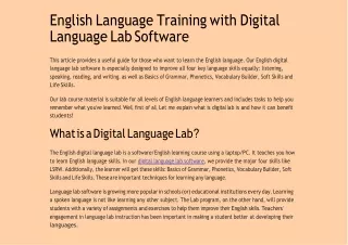 English Language Training With Digital Language Lab Software