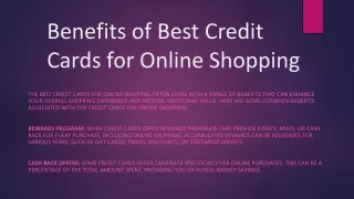 Benefits of Best Credit Cards for Online Shopping