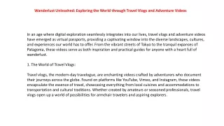 Wanderlust Unleashed Exploring the World through Travel Vlogs and Adventure Videos