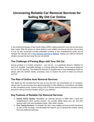 Car Removal Services for Selling My Old Car Online