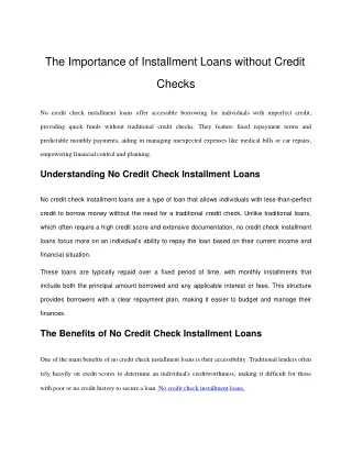 No Credit Check Installment Loans: Get Cash Fast Today