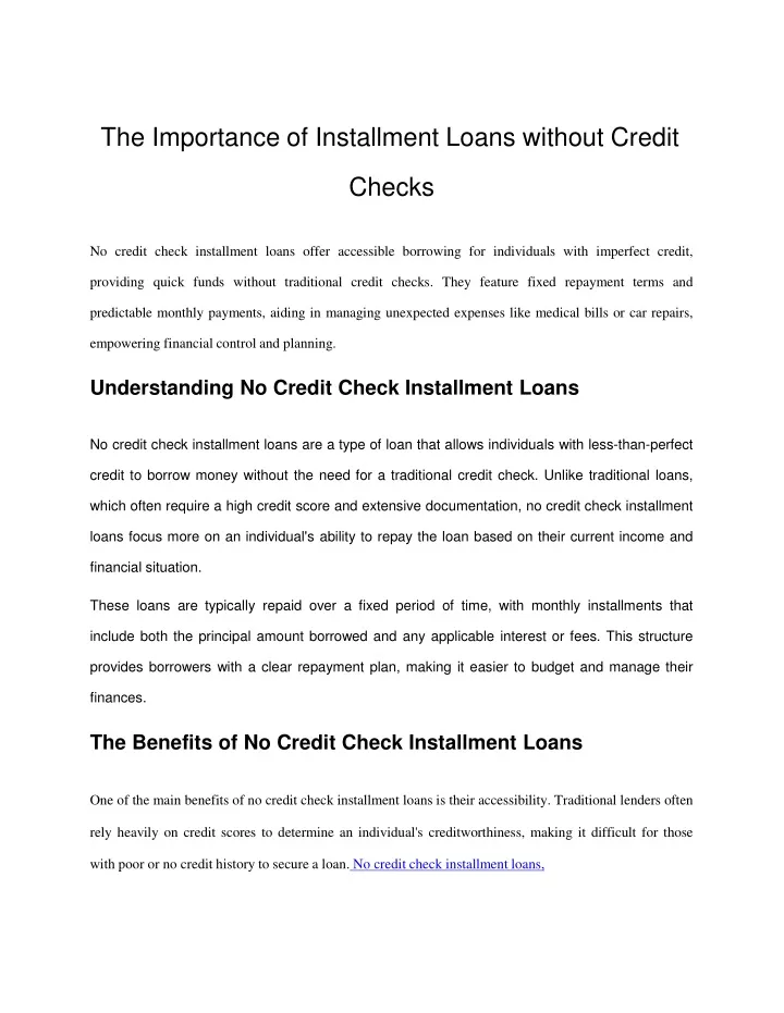 the importance of installment loans without