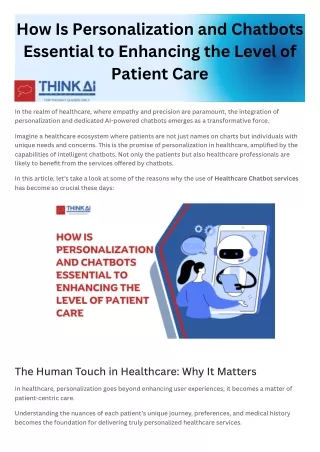 How Is Personalization and Chatbots Essential to Enhancing the Level of Patient Care