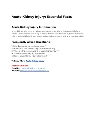 Acute Kidney Injury: Essential Facts