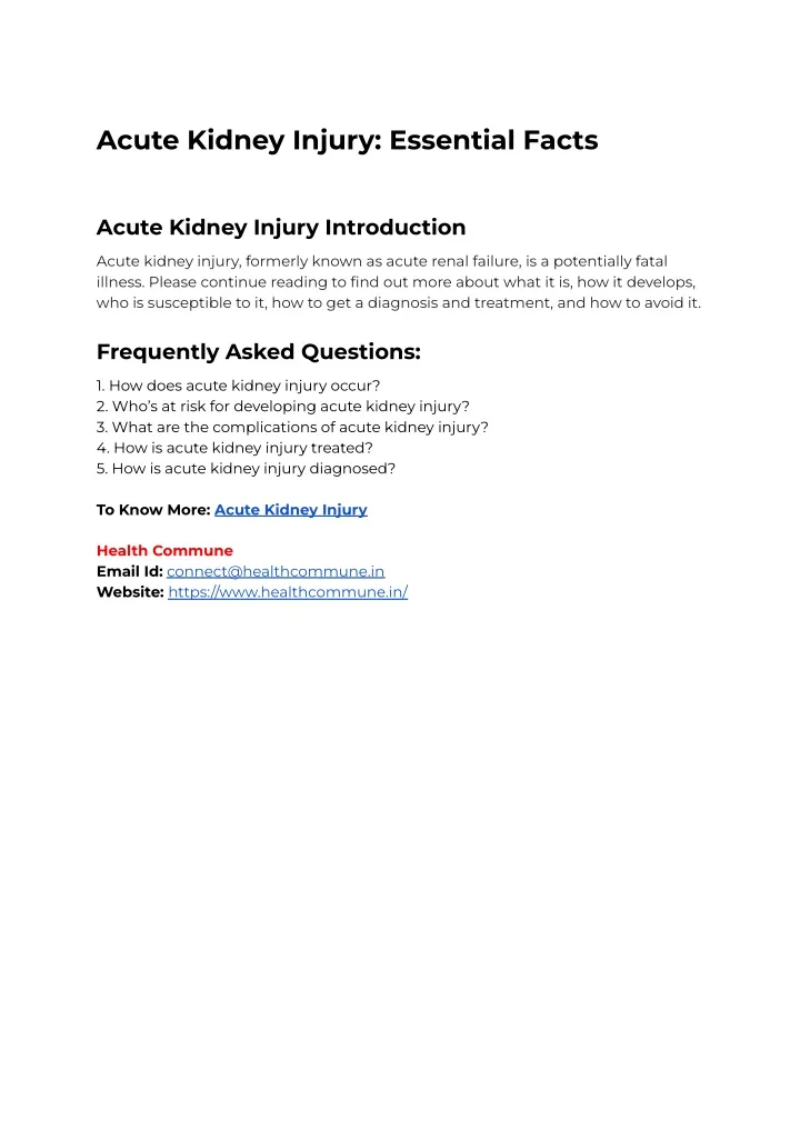 acute kidney injury essential facts