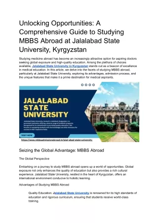 Unlocking Opportunities_ A Comprehensive Guide to Studying MBBS Abroad at Jalalabad State University, Kyrgyzstan