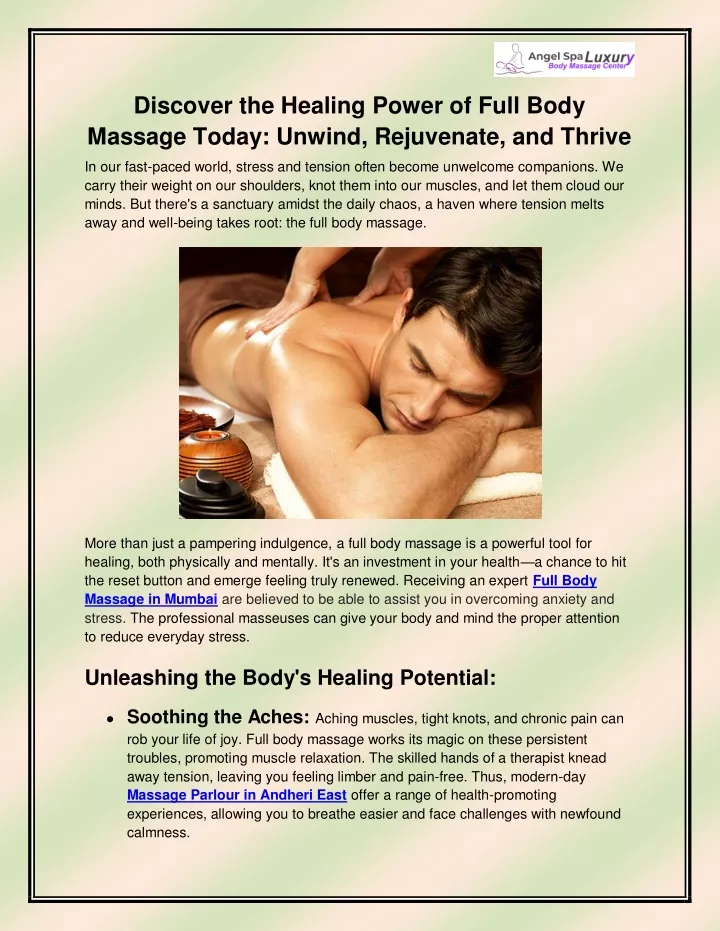 discover the healing power of full body massage