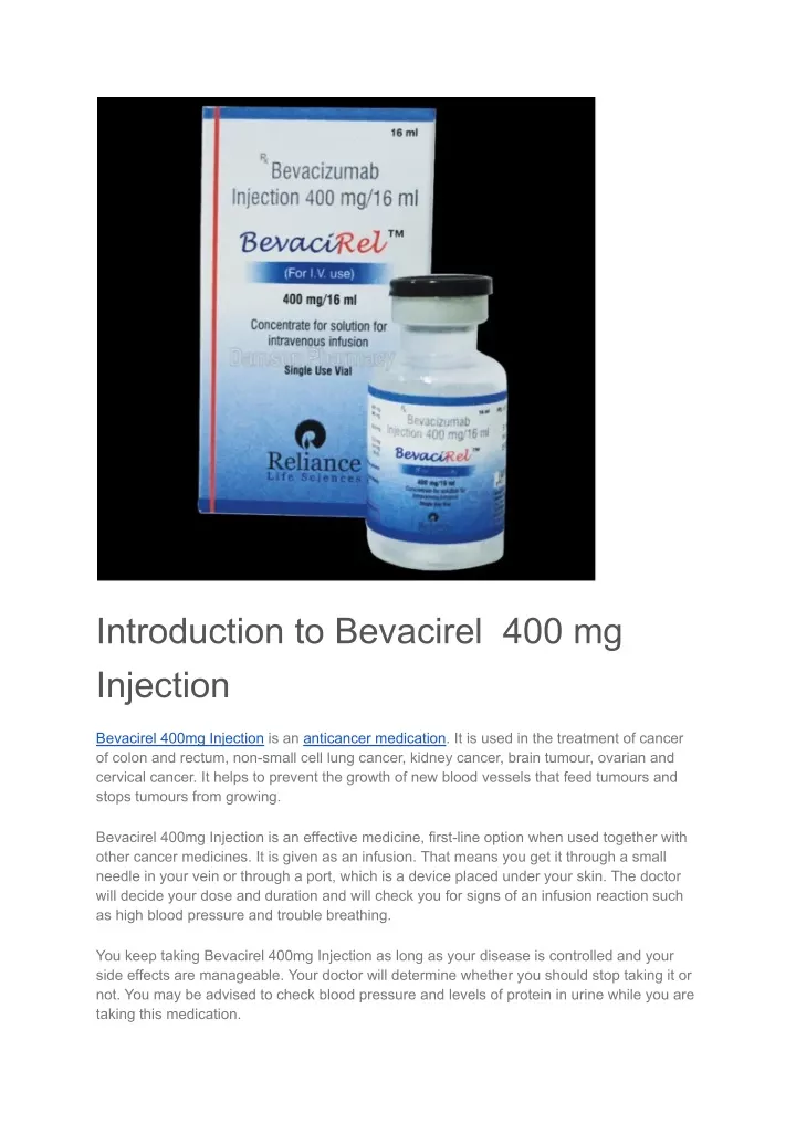 introduction to bevacirel 400 mg injection