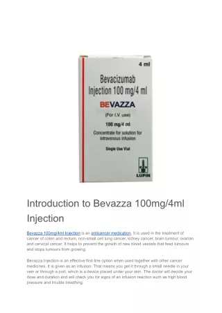 introduction to bevazza 100mg 4ml injection