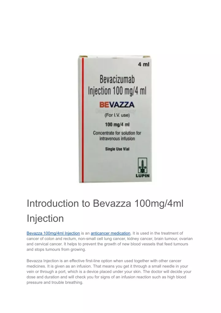 introduction to bevazza 100mg 4ml injection