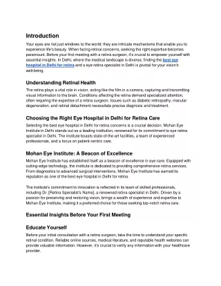 Empower Vision: Essential Insights Before Your First Meeting with Retina Surgeon