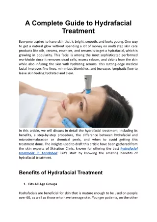 A Complete Guide to Hydrafacial Treatment