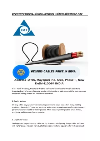 Empowering Welding Solutions Navigating Welding Cables Price in India