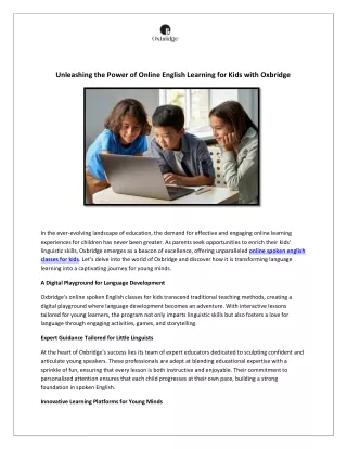 Unleashing the Power of Online English Learning for Kids with Oxbridge