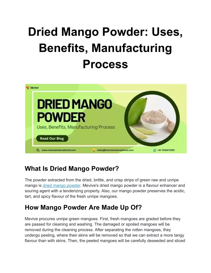 dried mango powder uses benefits manufacturing