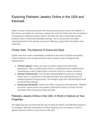 Pakistani Jewelry Online USA: Glamour at Your Fingertips