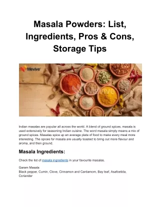 masala powders list ingredients pros cons storage