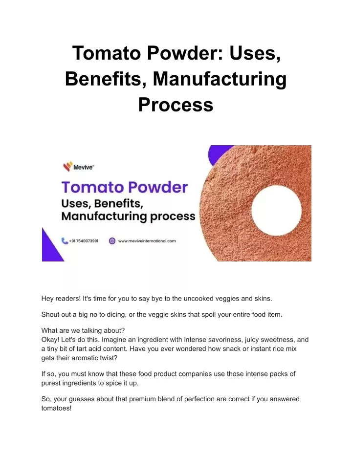 tomato powder uses benefits manufacturing process