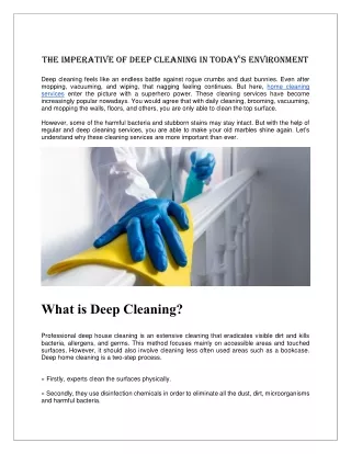 The Imperative of Deep Cleaning in Today
