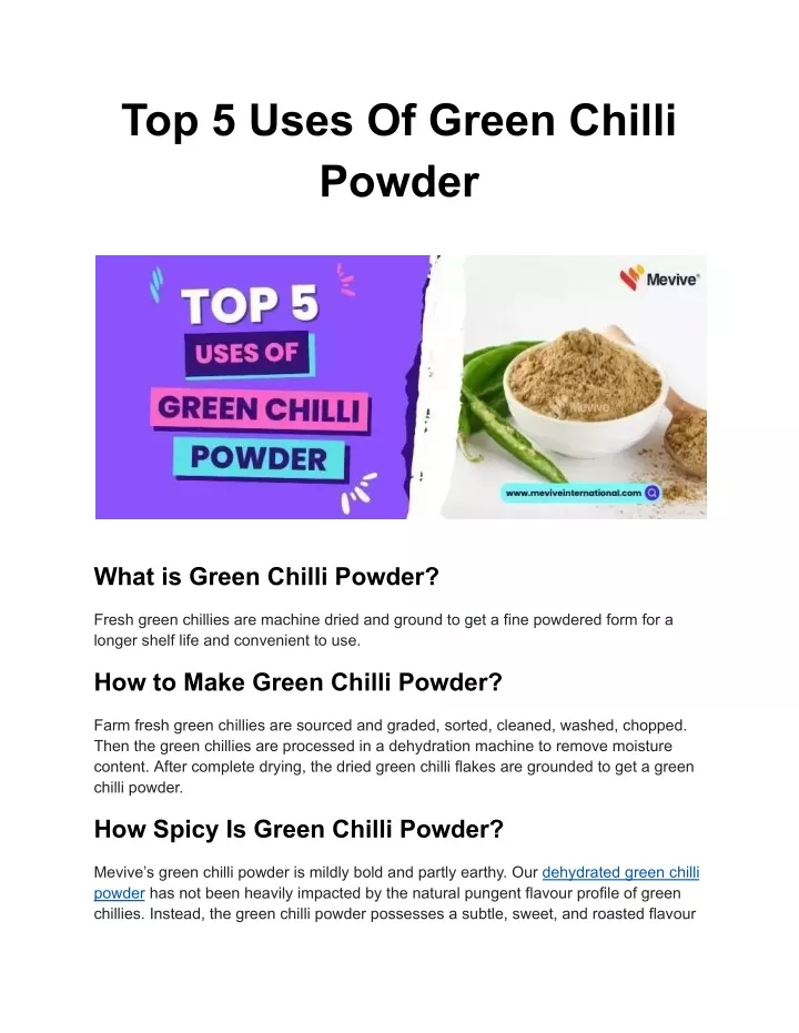 top 5 uses of green chilli powder