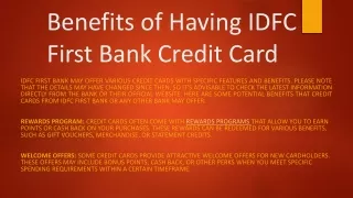 Benefits of Having IDFC First Bank Credit Card