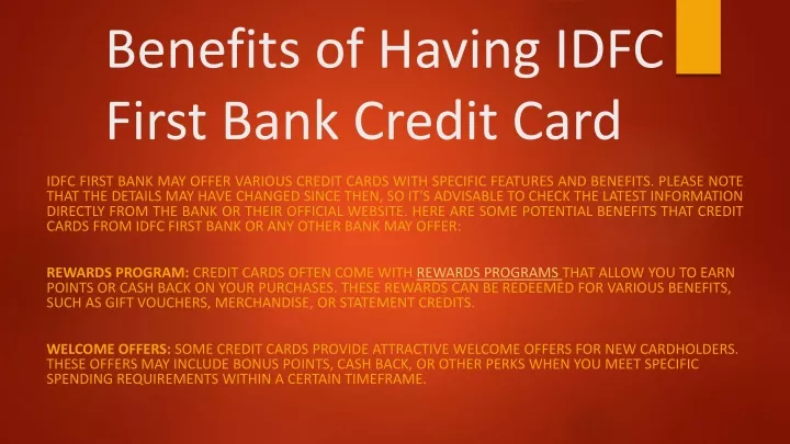 benefits of having idfc first bank c redit c ard