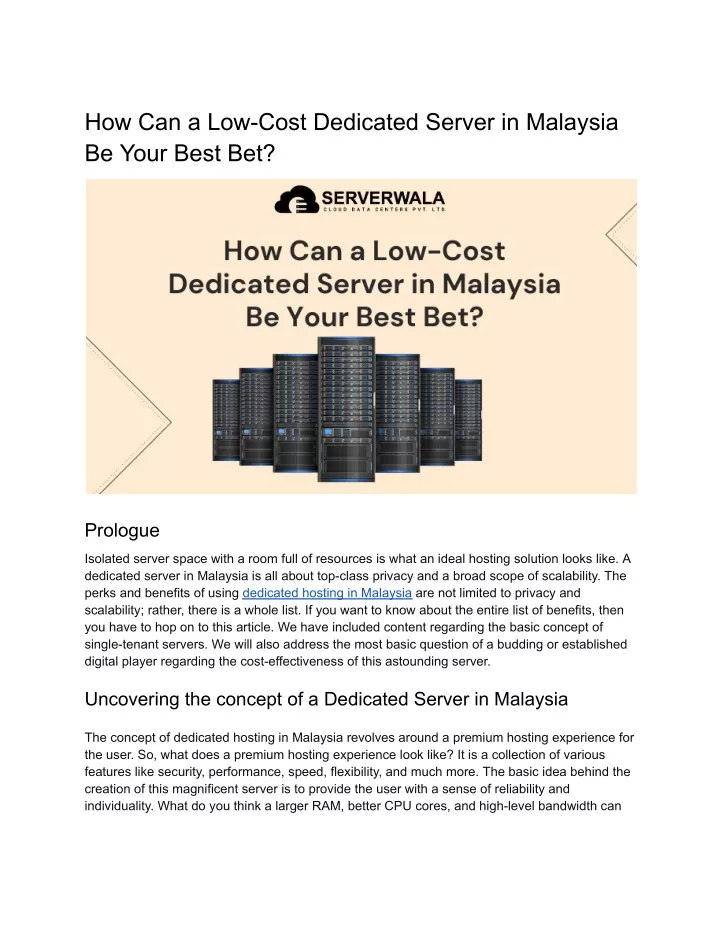 how can a low cost dedicated server in malaysia