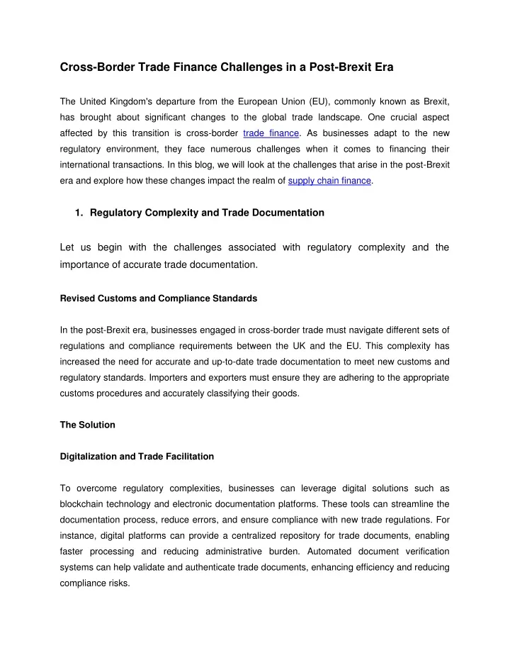 cross border trade finance challenges in a post