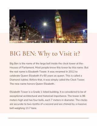 BIG BEN Why to Visit it?