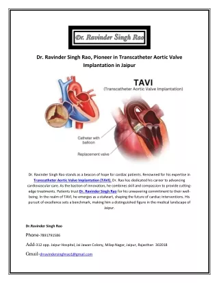 Dr. Ravinder Singh Rao, Pioneer in Transcatheter Aortic Valve Implantation in Ja