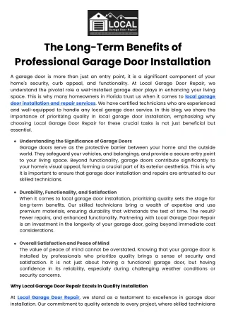 The Long-Term Benefits of Professional Garage Door Installation