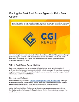 Finding the Best Real Estate Agents in Palm Beach County